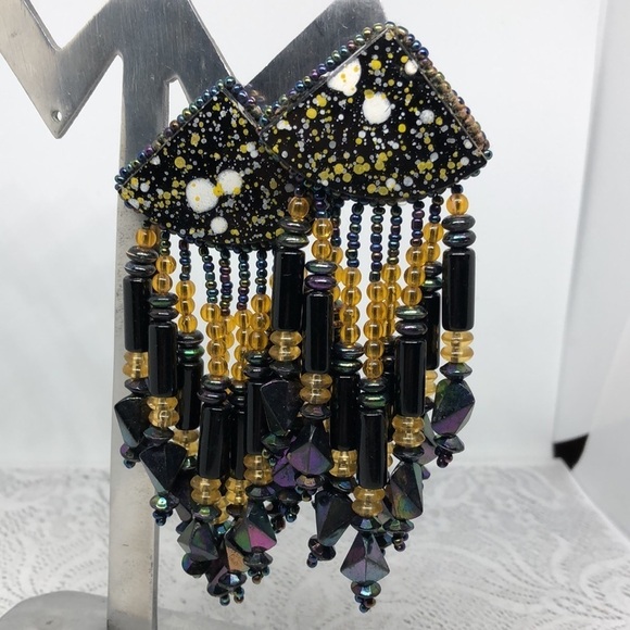 𝅺Vintage handmade big beaded statement festival fun earrings - Picture 6 of 6